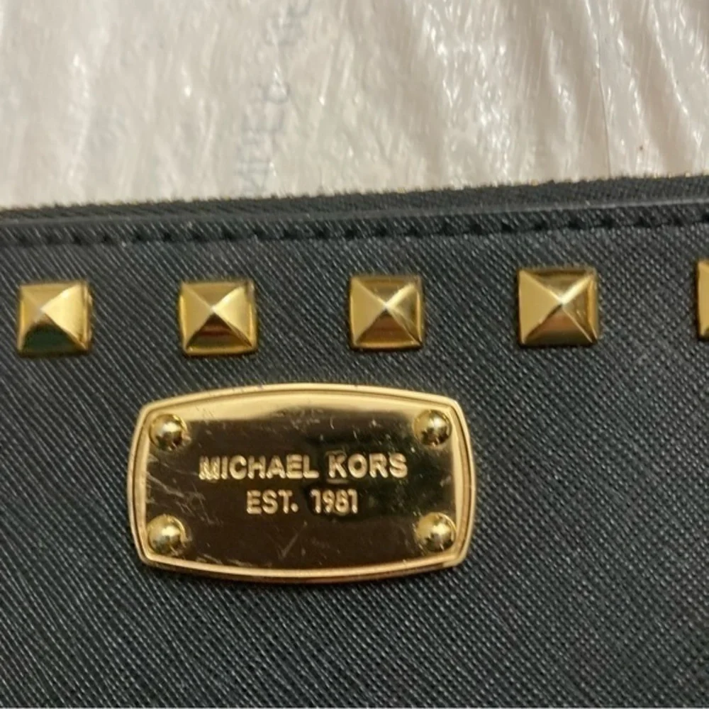 Michael kors black gold wristlet clutch bag